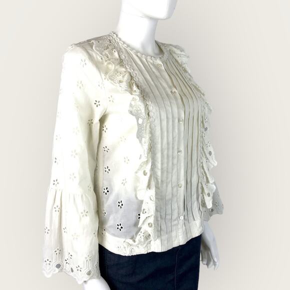 J. Crew Ivory White Daisy Floral Eyelet Blouse - Picture 6 of 7